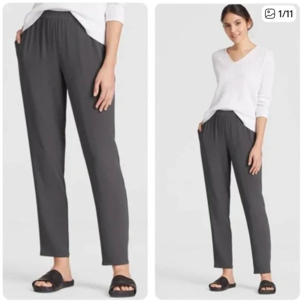 EILEEN FISHER Women's EUC System Silk Georgette‎ Crepe Tapered Pants | Size PL